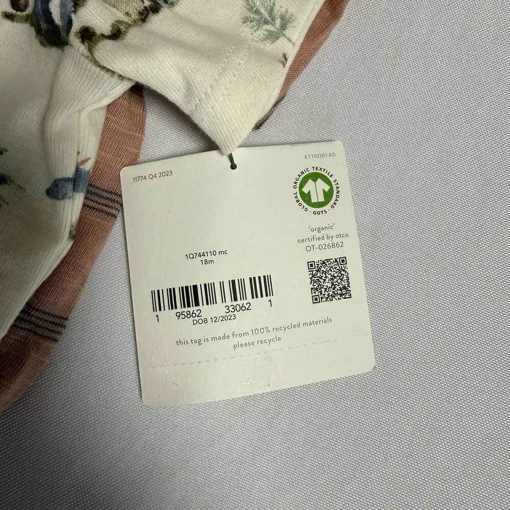 Little Planet Organic Cotton 3pc Bodysuit 18 Months Dinosaur Stripes Grey